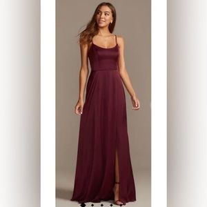 Wine Celebrate DB Studio Crepe-Back Satin Spaghetti Strap Bridesmaid Dress